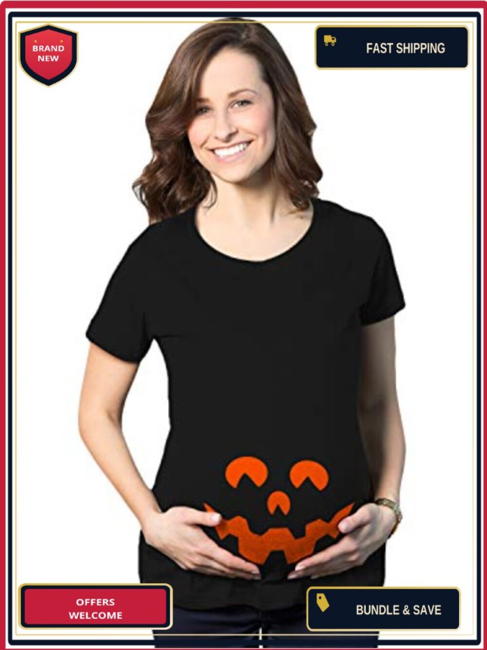 Halloween Maternity Pumpkin Face Tee Pregnancy Shirt
